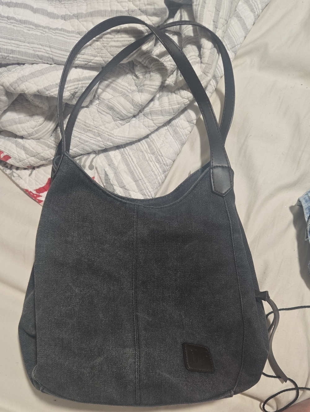 Classic Black Canvas Shoulder Bag